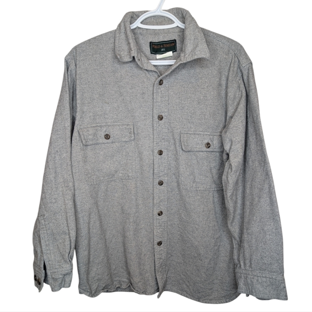 Field & Stream Vintage Gray Fleece Button-Up Shirt Men's Medium - Short arms.